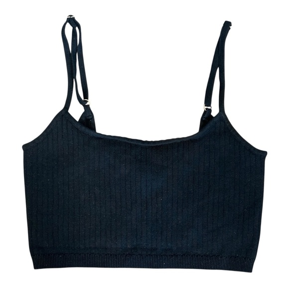 Free People Intimately Rib Knit Spaghetti Strap Cropped Cami Tank Black Medium - Picture 1 of 4